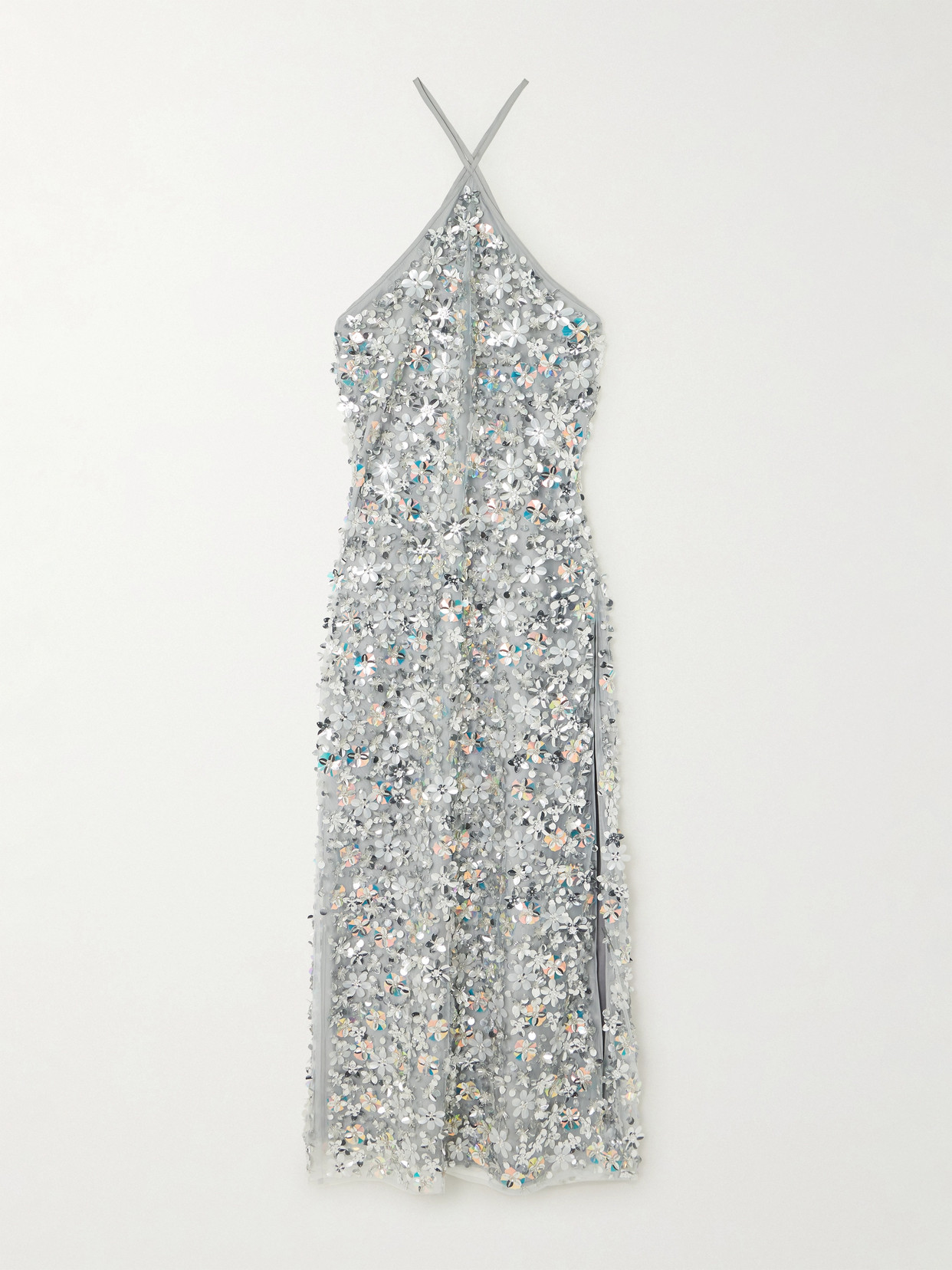 DES_PHEMMES - Embellished Tulle Halterneck Midi Dress - Blue