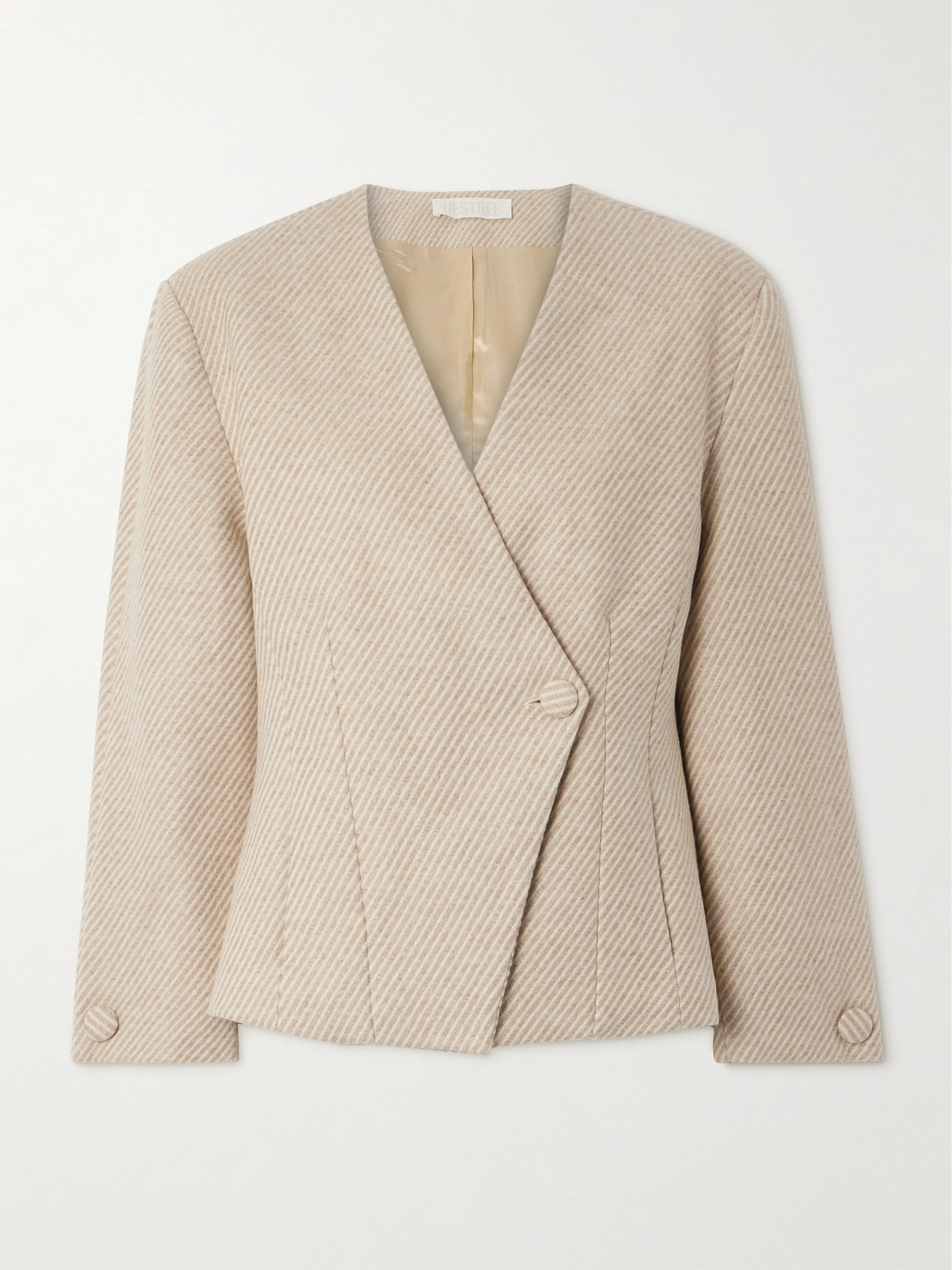 D'estree Aloise Asymmetric Striped Wool-blend Blazer In Neutrals