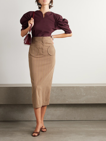 Destree Takashi appliquéd striped twill midi skirt