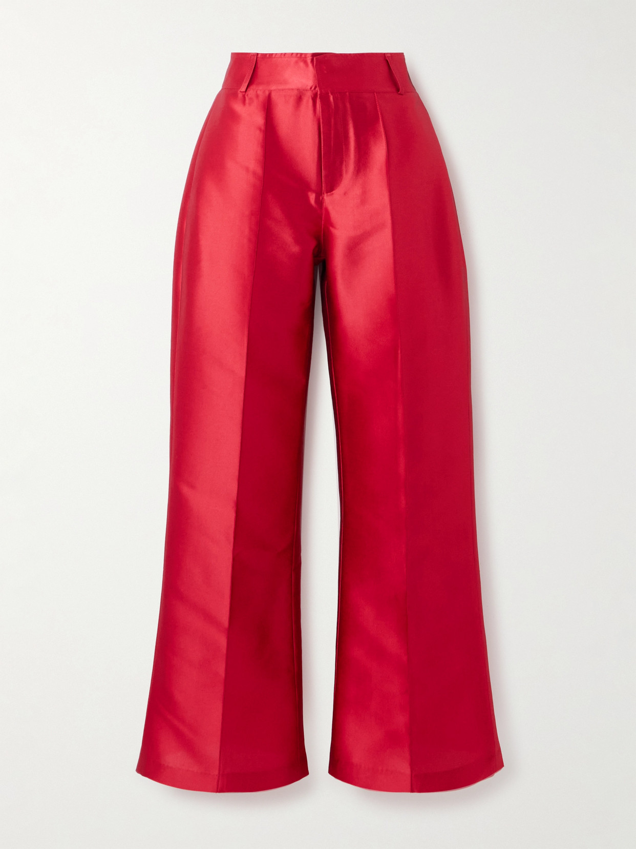 D'estree Yoshi Cropped Satin Wide-leg Pants In Red