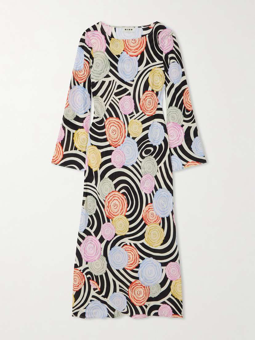 Rixo Alondra Printed Silk-satin Midi Dress