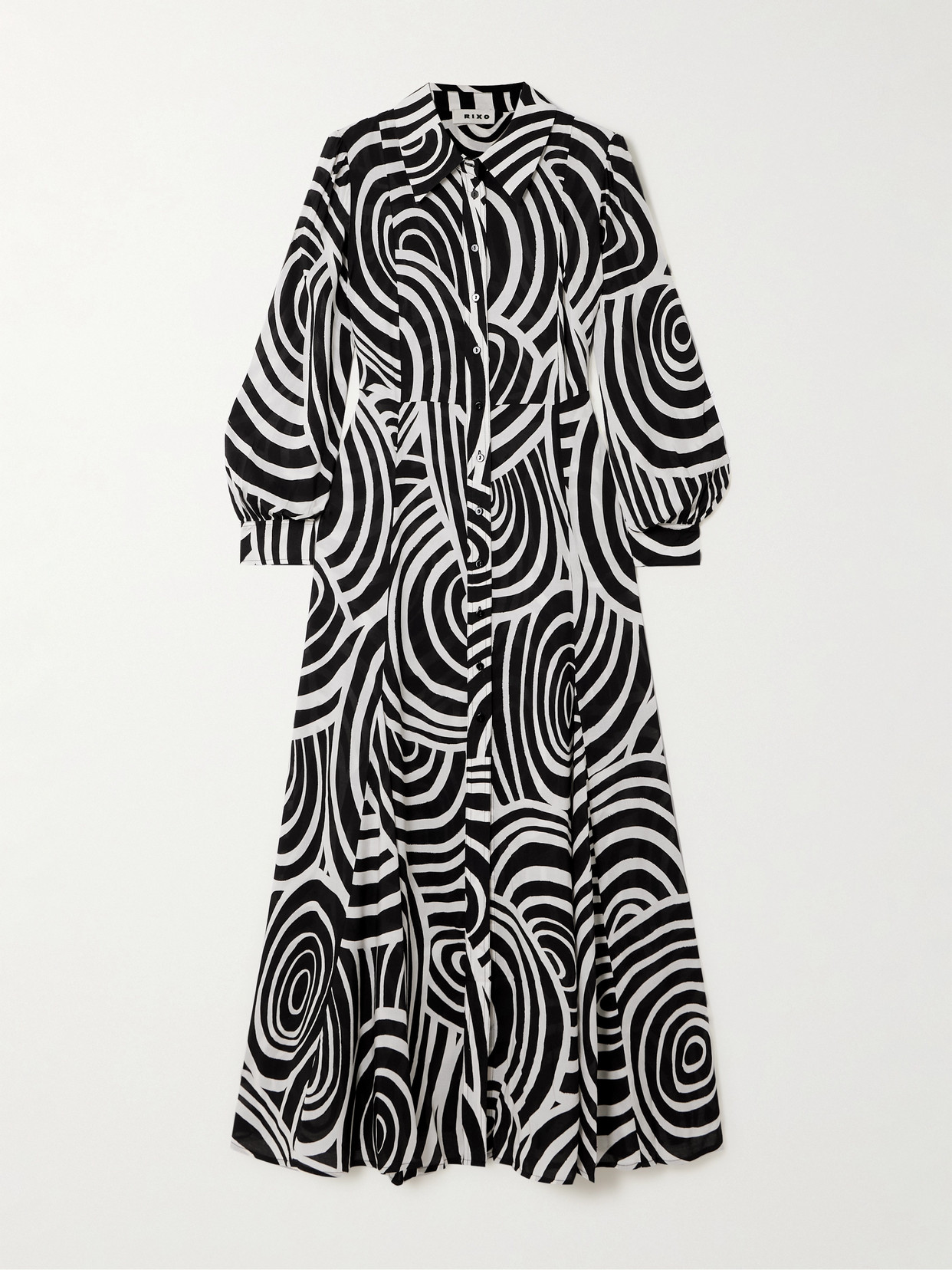 RIXO - Maddison Printed Voile Midi Shirt Dress - Black