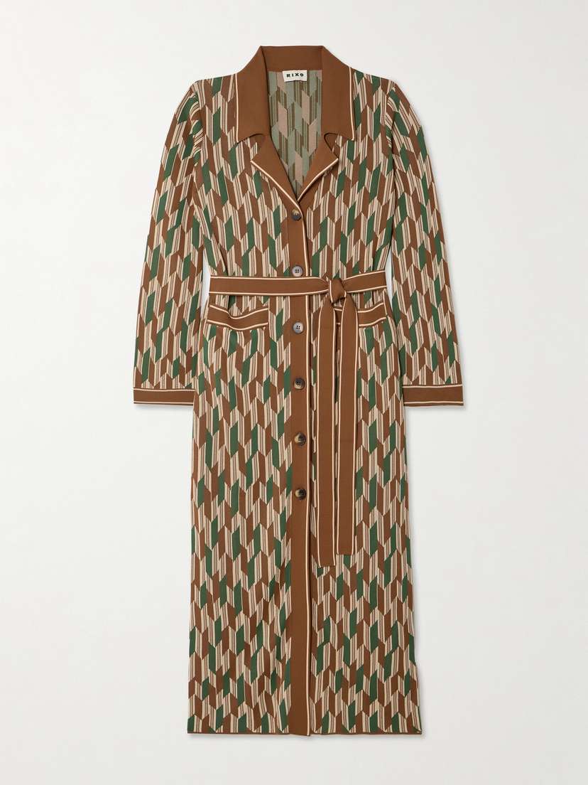 Rixo Apollo Belted Striped Jacquard-knit Midi Dress - UK 14