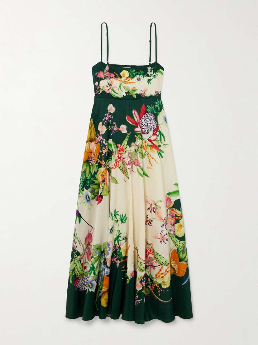 ALEMAIS Aggie Floral-print Linen-blend Midi Dress - UK 14