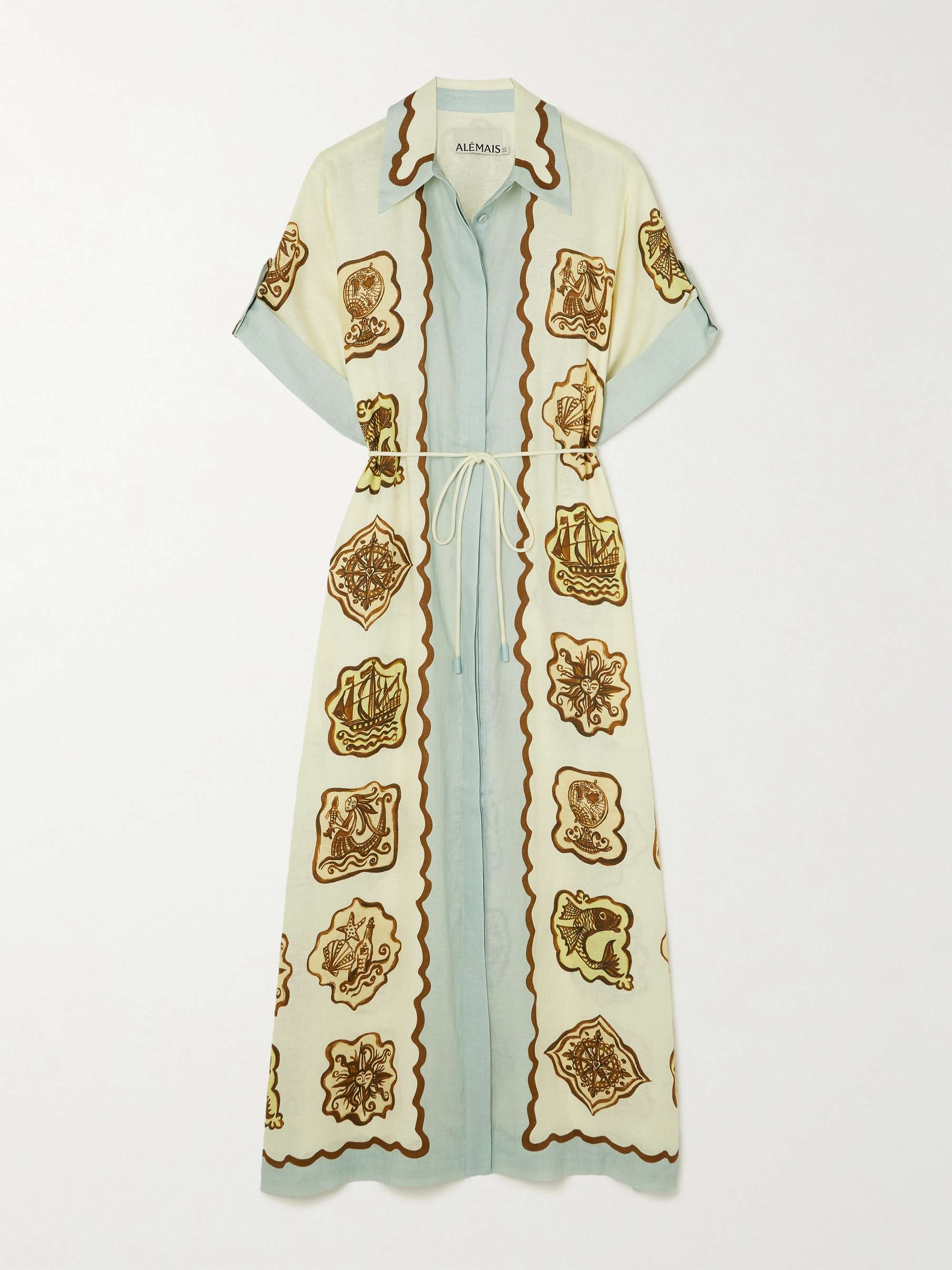 Cream Relic belted printed linen midi shirt dress ALEMAIS NET A PORTER