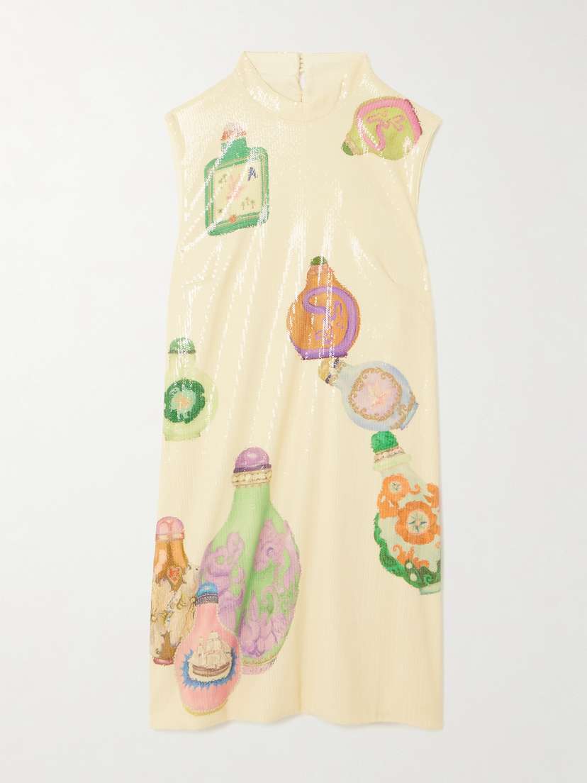 ALEMAIS Chesca Sequined Printed Crepe Mini Dress - UK 14