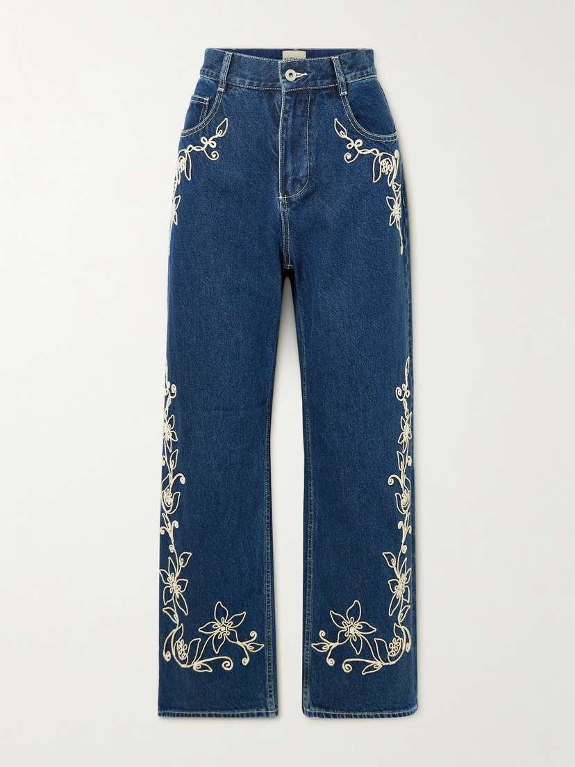 ALEMAIS Carmen Embroidered High-rise Straight-leg Jeans - UK 14