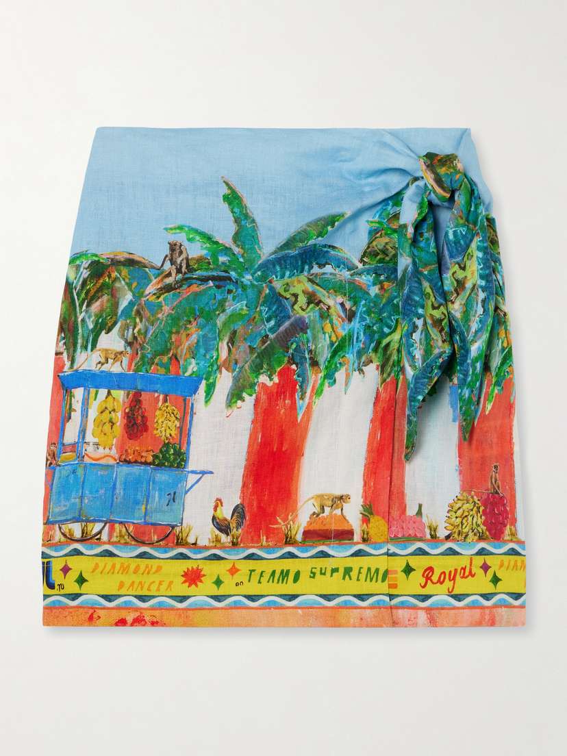 ALEMAIS + Adam Lester All Aboard Wrap-effect Printed Linen Mini Skirt