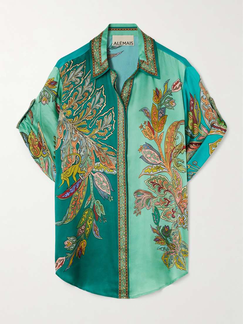 ALEMAIS Franca Oversized Printed Silk-satin Shirt - UK 14