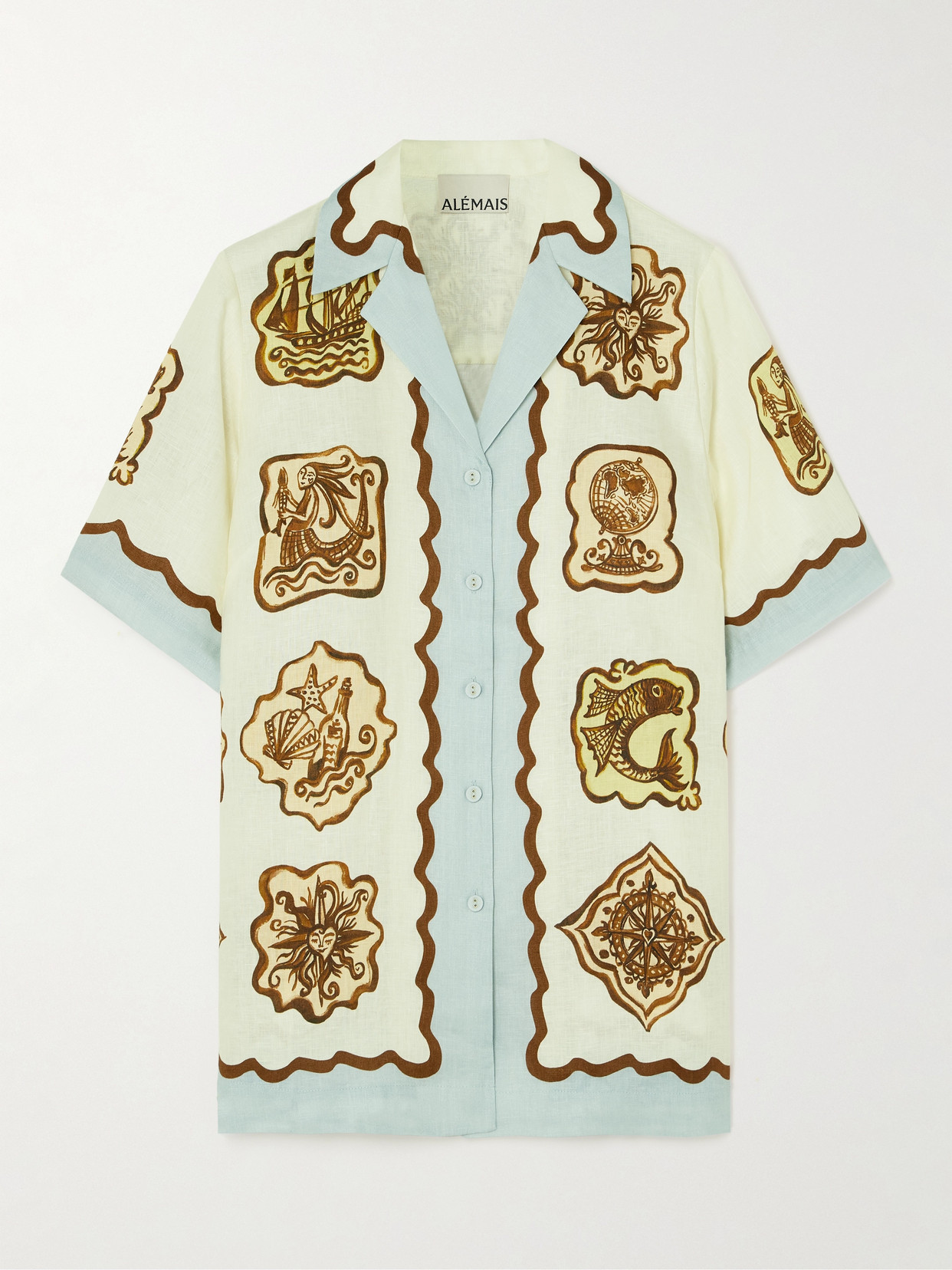Alemais Relic Oversized Printed Linen Shirt In Cream