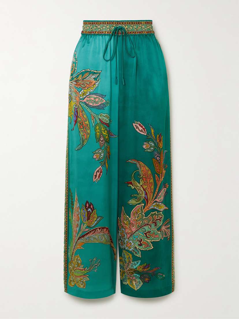 ALEMAIS Franca Printed Silk-satin Wide-leg Pants - UK 14