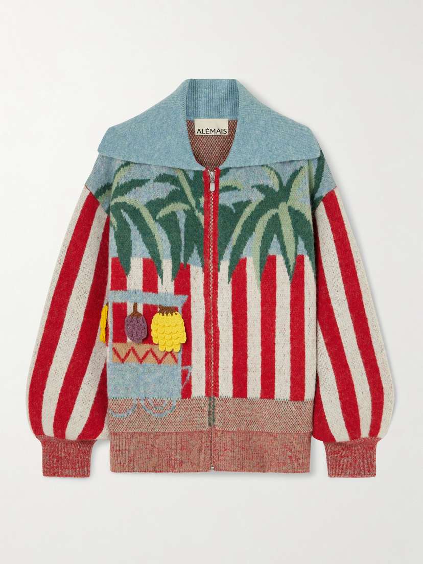 ALEMAIS + Adam Lester Fruit Cart Appliquéd Jacquard-knit Cardigan - x large