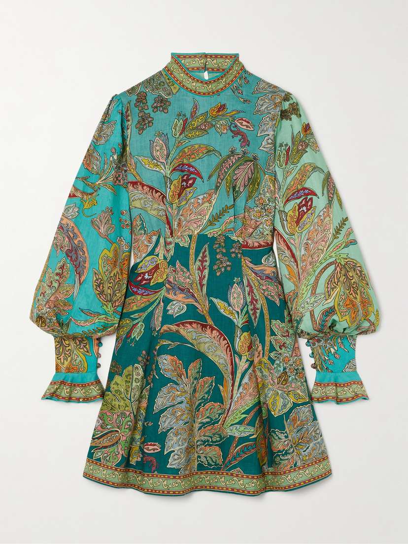 ALEMAIS Franca Printed Linen Mini Dress - UK 14