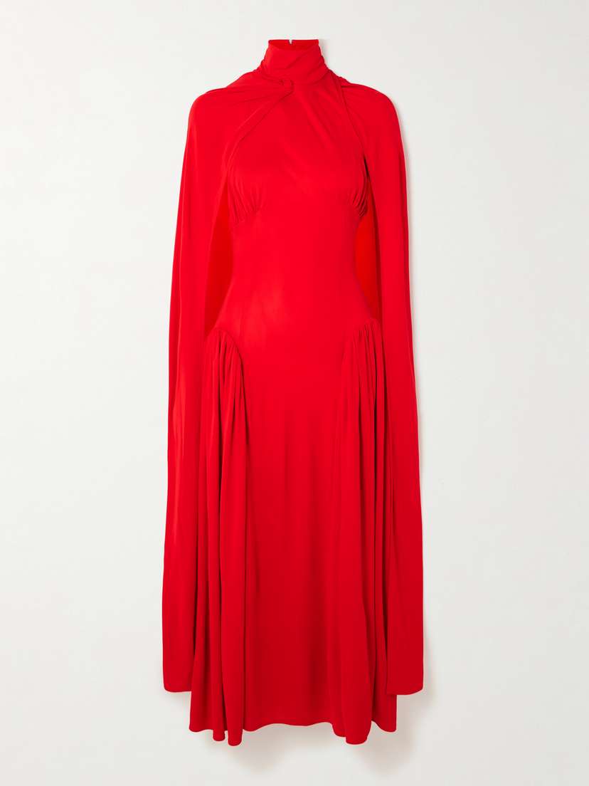 16Arlington Rao Cape-effect Open-back Gathered Stretch-jersey Midi Dress - UK 14