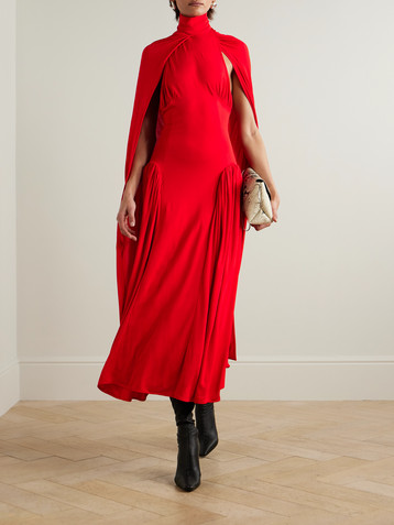 16Arlington Rao cape-effect open-back gathered stretch-jersey midi dress