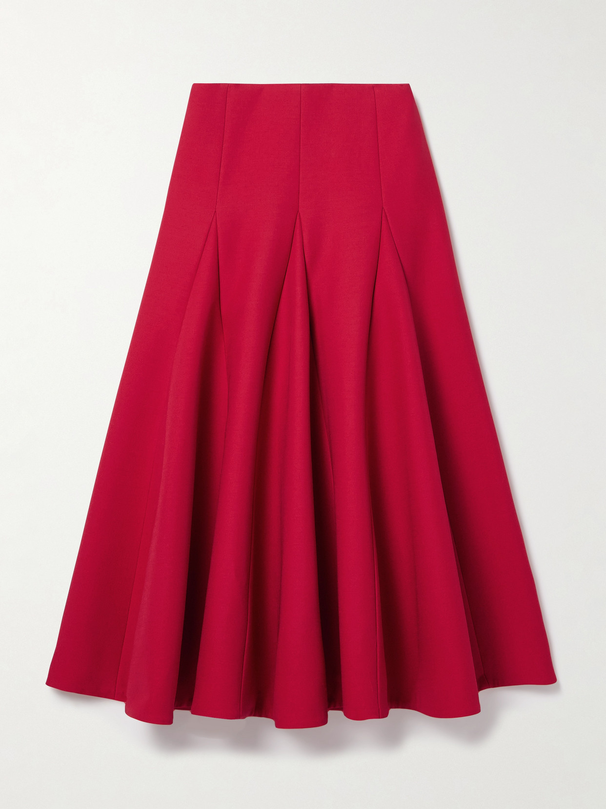 Valentino Paneled Pleated Wool And Silk-blend Crepe Midi Skirt In Red