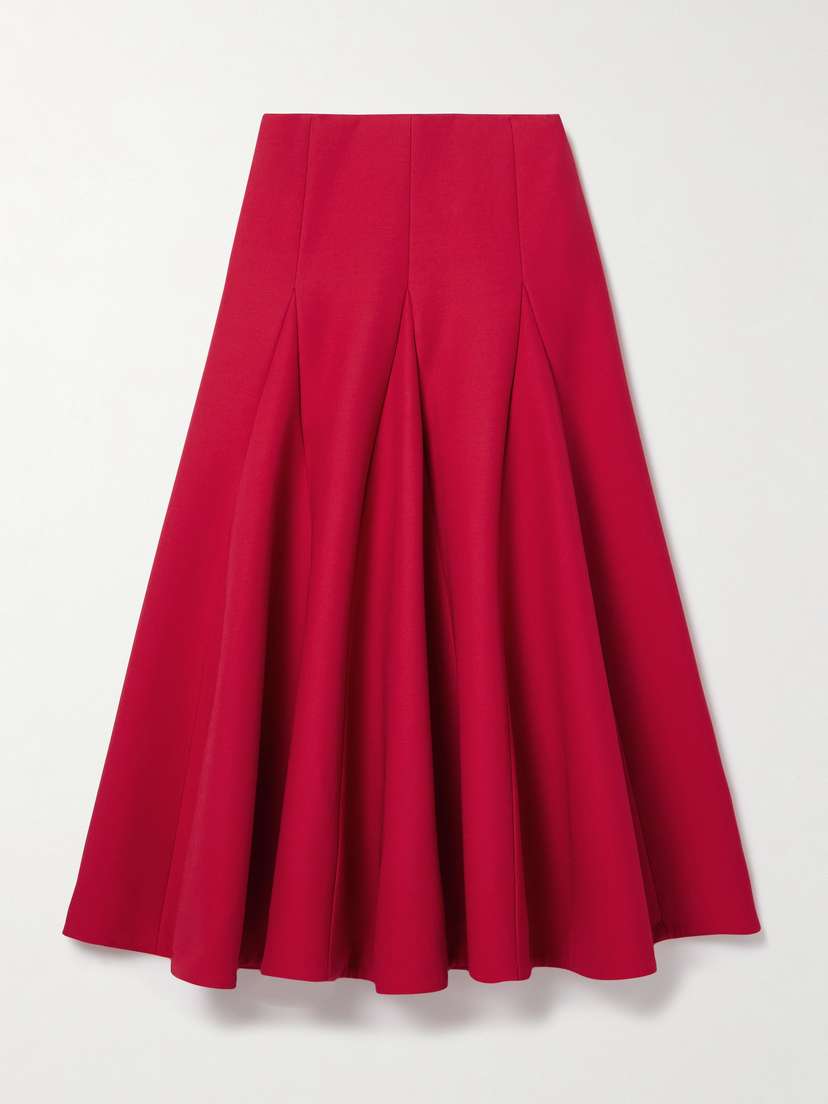 Valentino Garavani — Paneled pleated wool and silk-blend crepe midi skirt