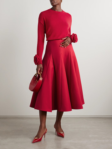 Valentino Garavani Paneled pleated wool and silk-blend crepe midi skirt