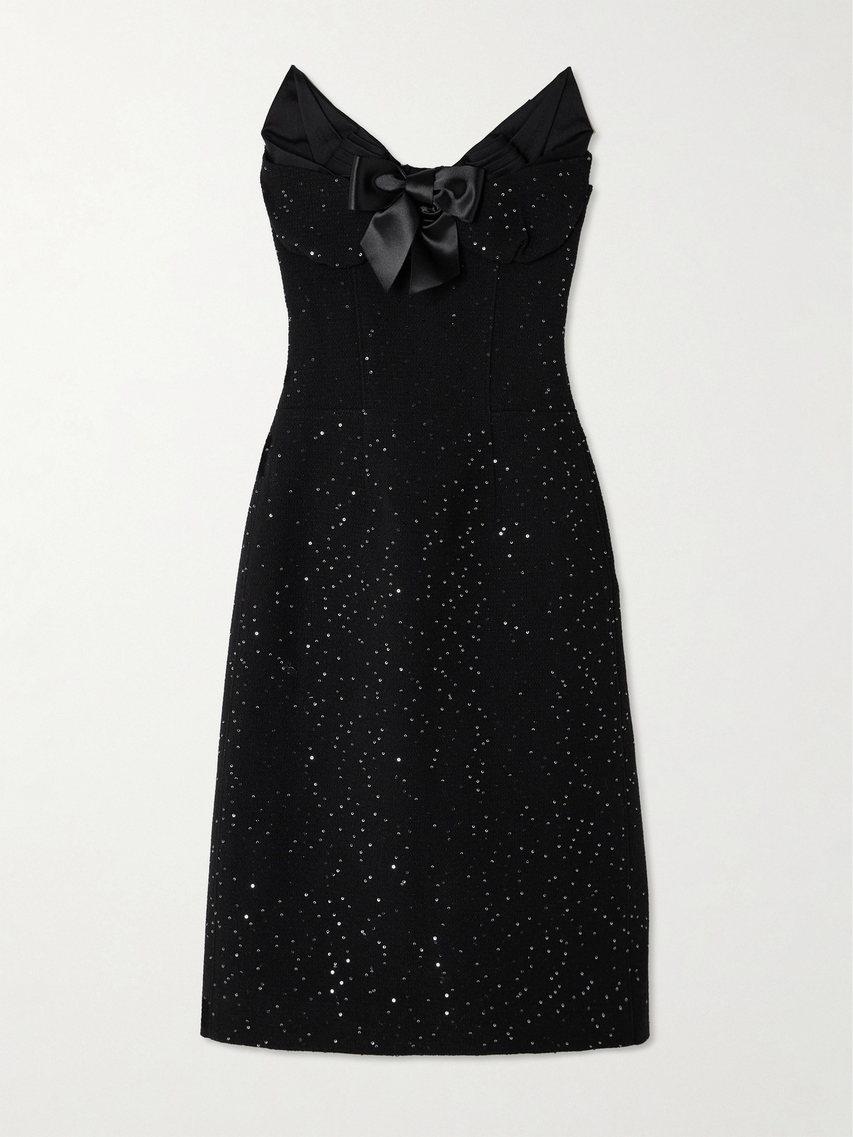 Shushu-tong Strapless Satin And Faille-trimmed Sequined Wool-blend Midi Dress In Black