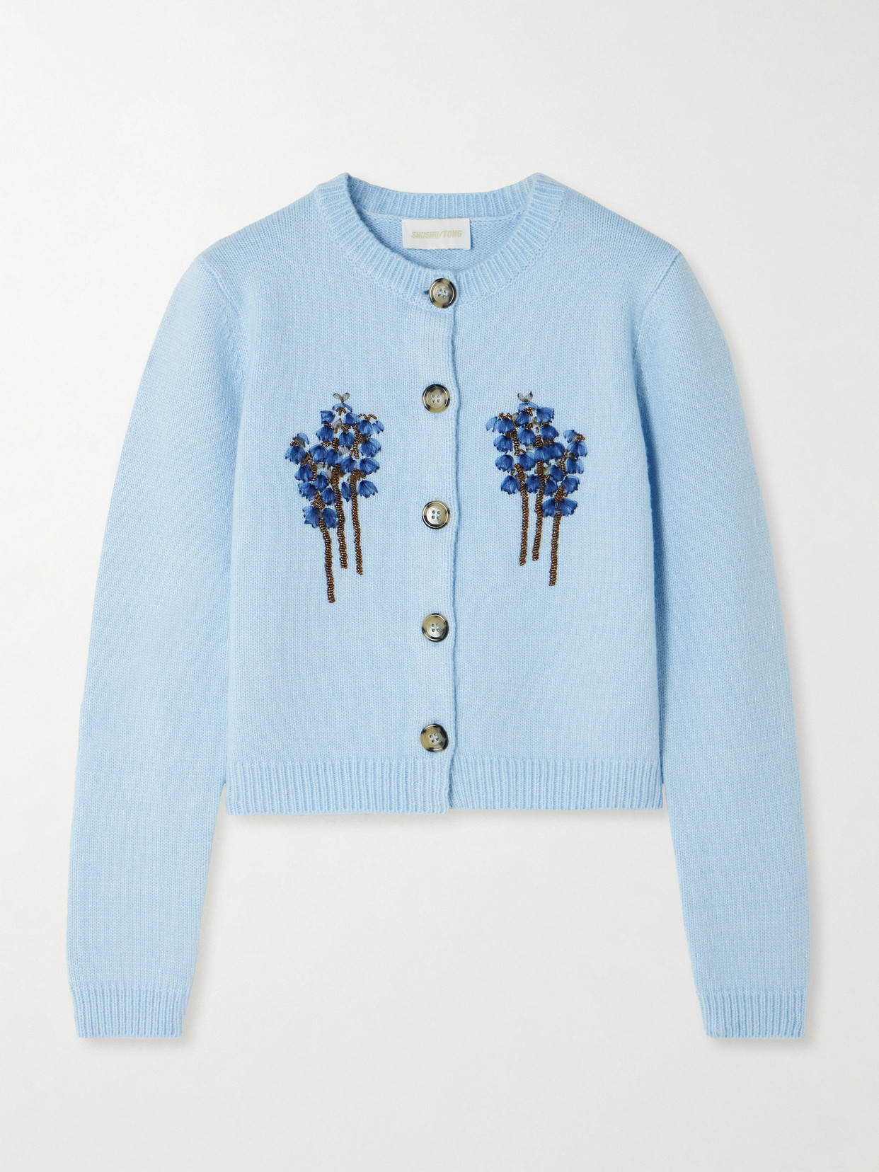SHUSHU/TONG - Embellished Tulle-trimmed Knitted Cardigan - Blue