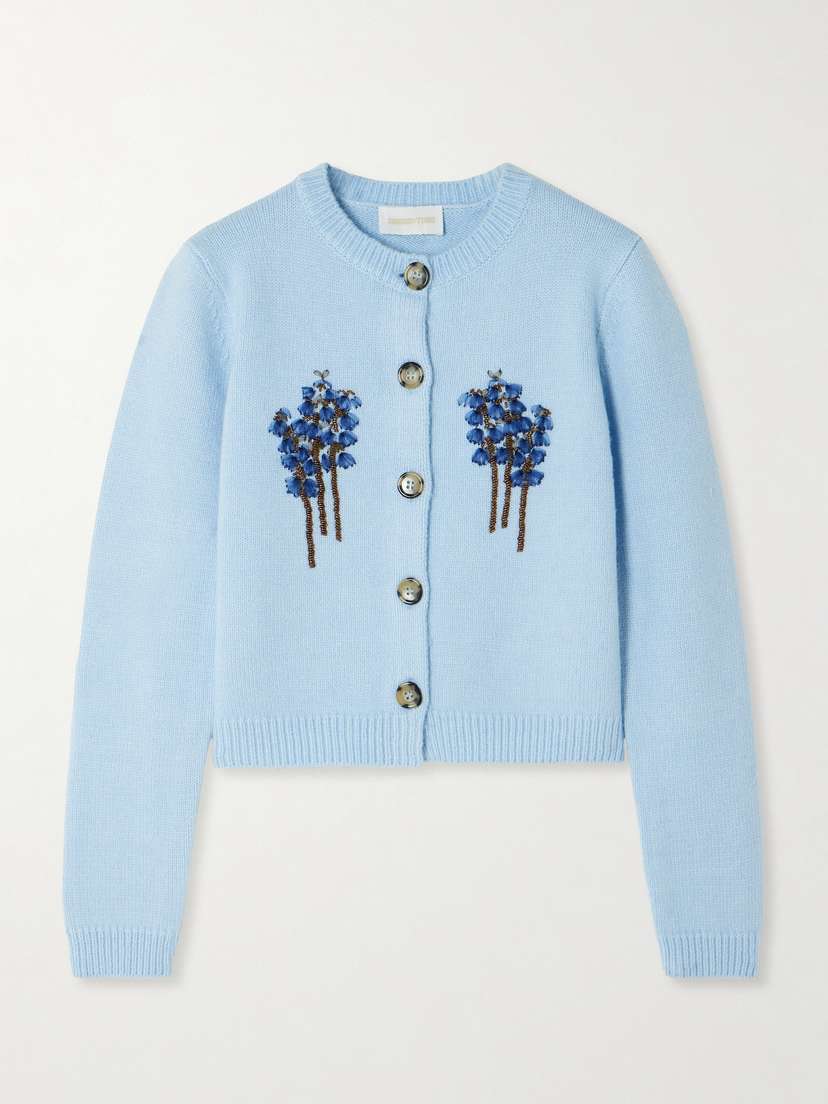SHUSHU/TONG Embellished Tulle-trimmed Knitted Cardigan