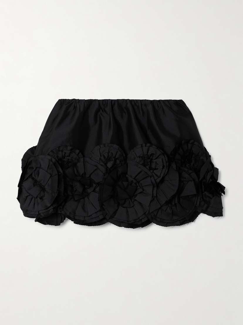 SHUSHU/TONG Floral-appliquéd Wool And Silk-blend Mini Skirt