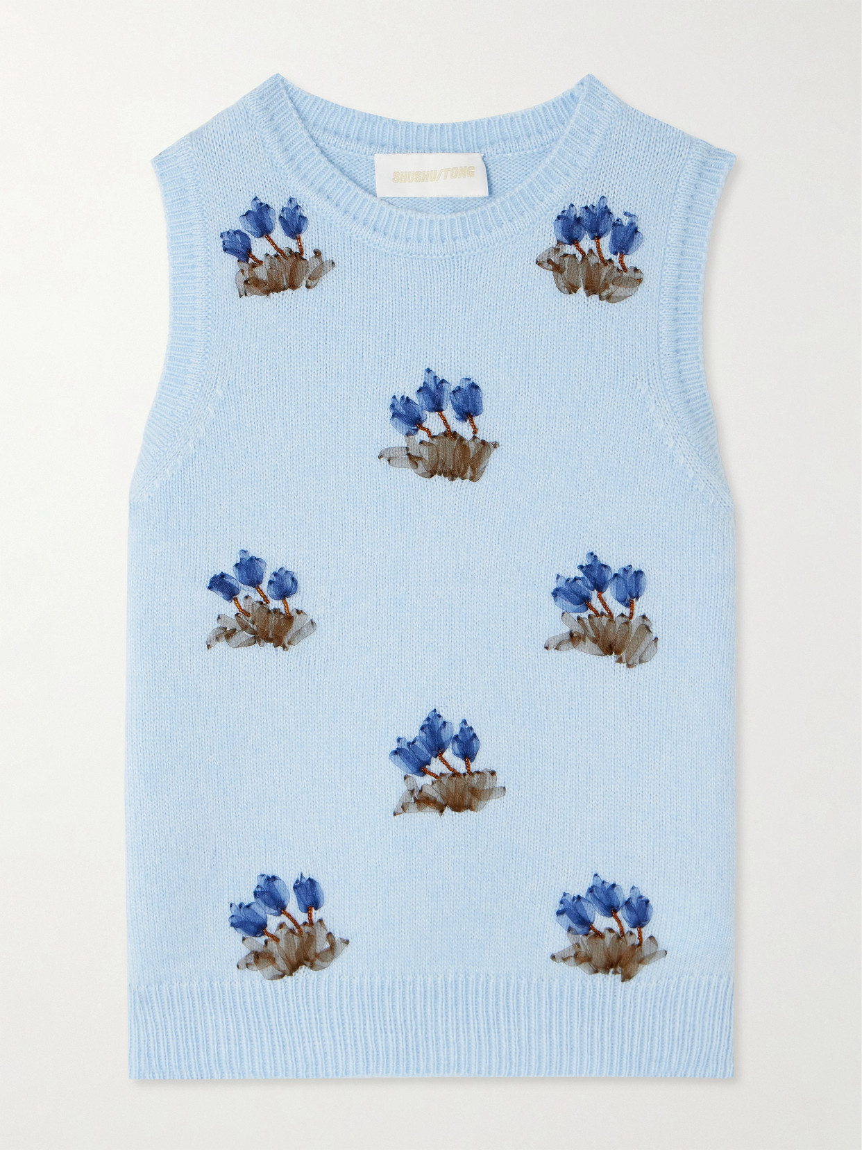 SHUSHU/TONG - Embellished Tulle-trimmed Knitted Tank - Blue