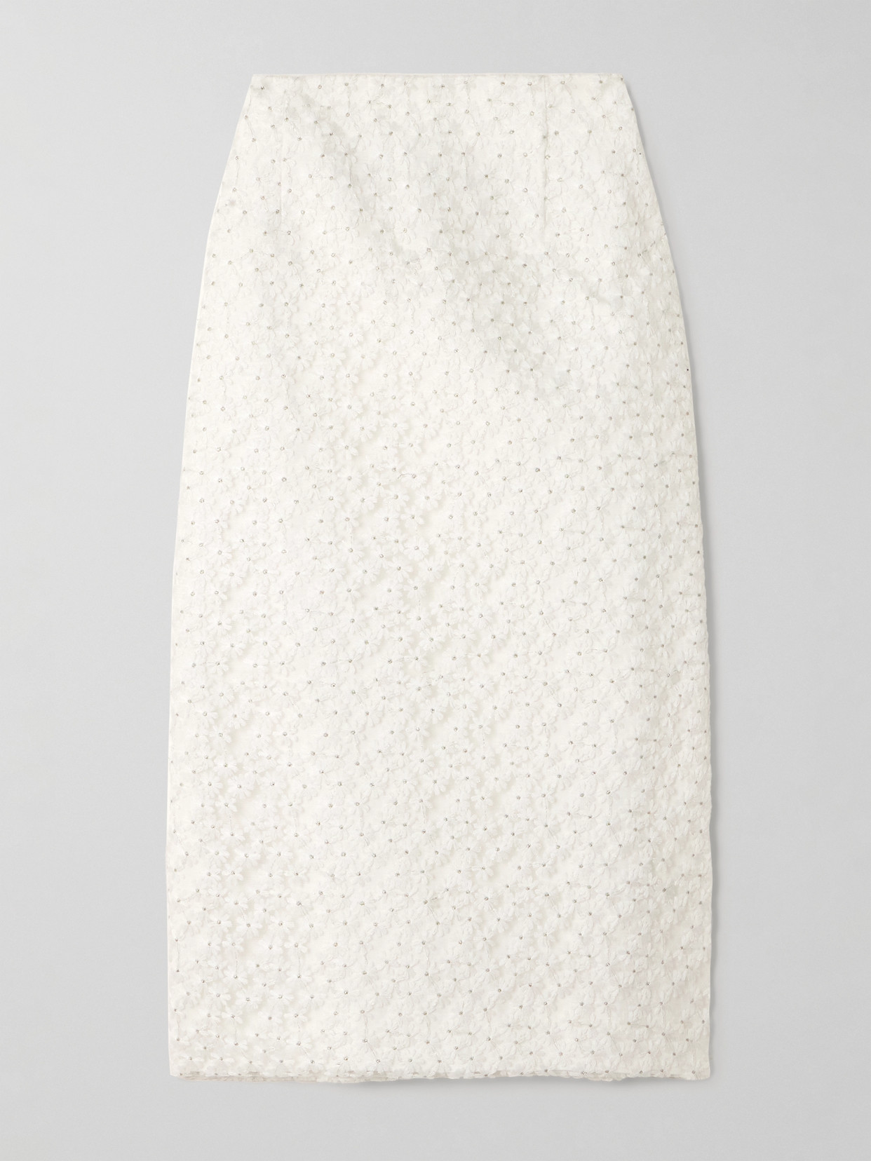 Shushu-tong Embroidered Embellished Tulle Midi Skirt In White
