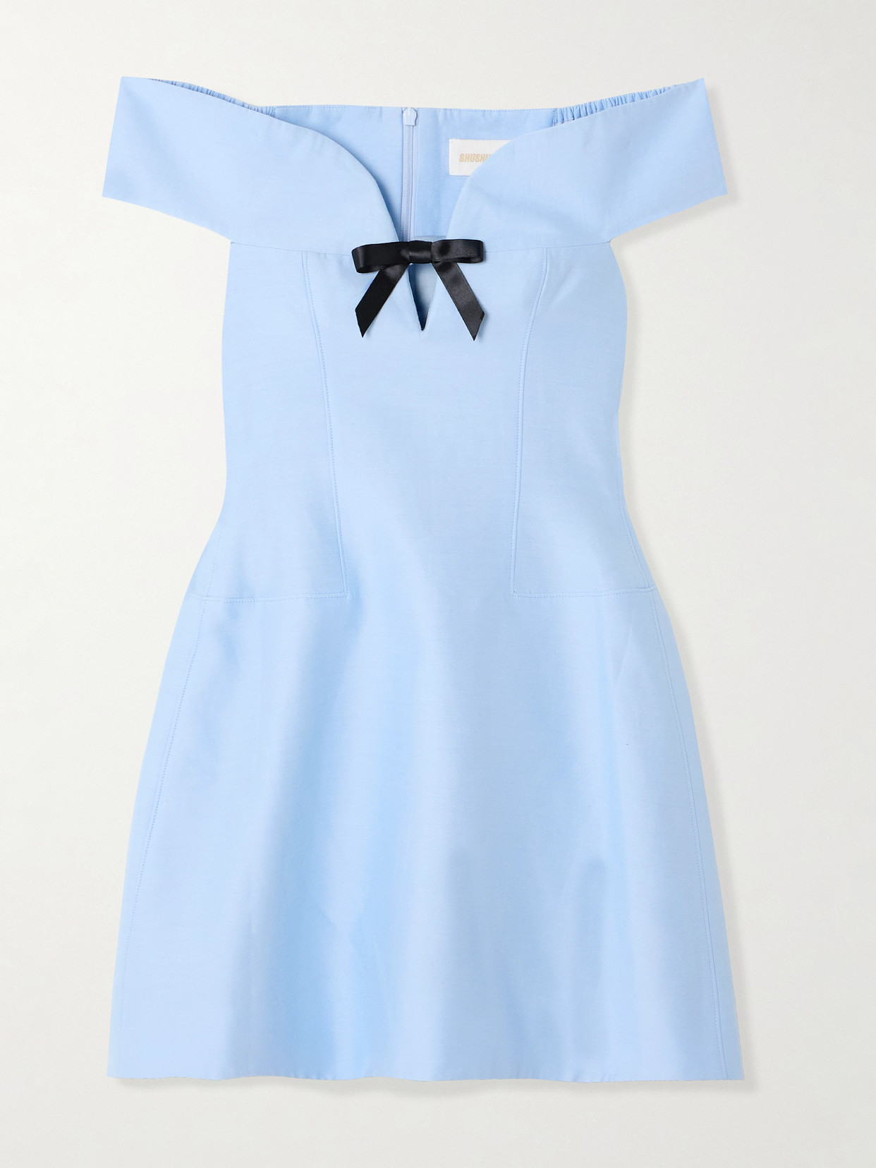 SHUSHU/TONG - Bow-embellished Cutout Wool And Silk-blend Mini Dress - Blue