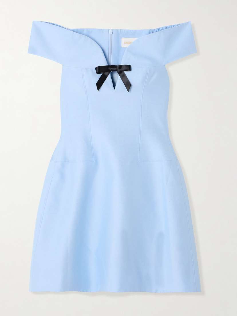 SHUSHU/TONG Bow-embellished Cutout Wool And Silk-blend Mini Dress - UK 14