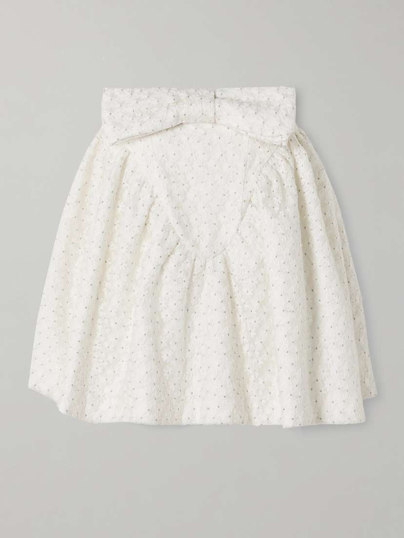 SHUSHU/TONG Strapless Bow-embellished Embroidered Taffeta Top