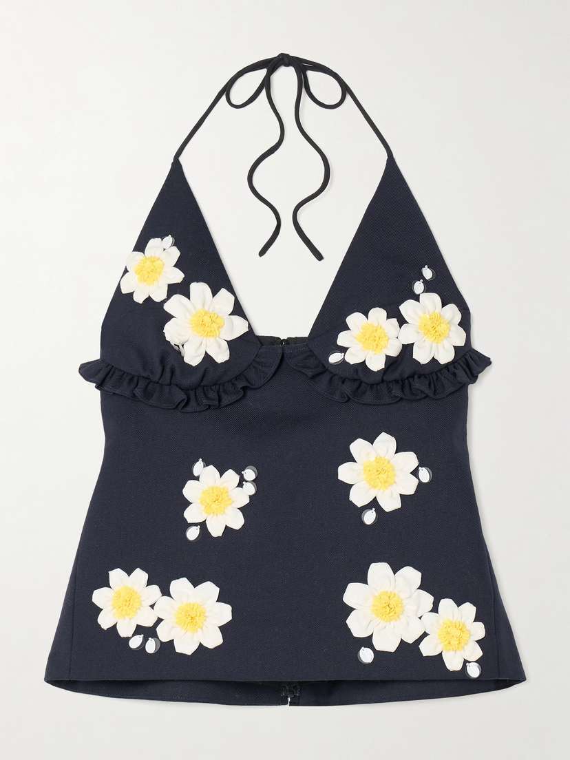 SHUSHU/TONG Embellished Wool-blend Halterneck Top - UK 14