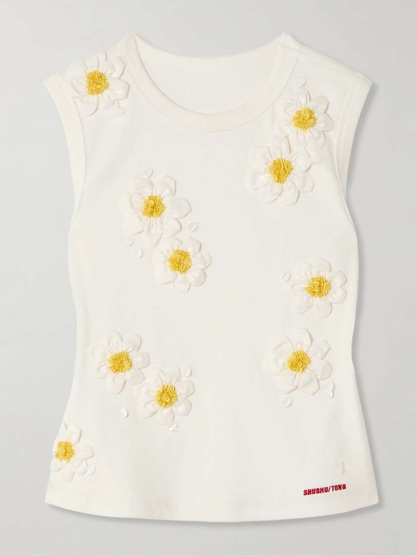 SHUSHU/TONG Appliquéd Cotton-blend Jersey Tank - UK 12