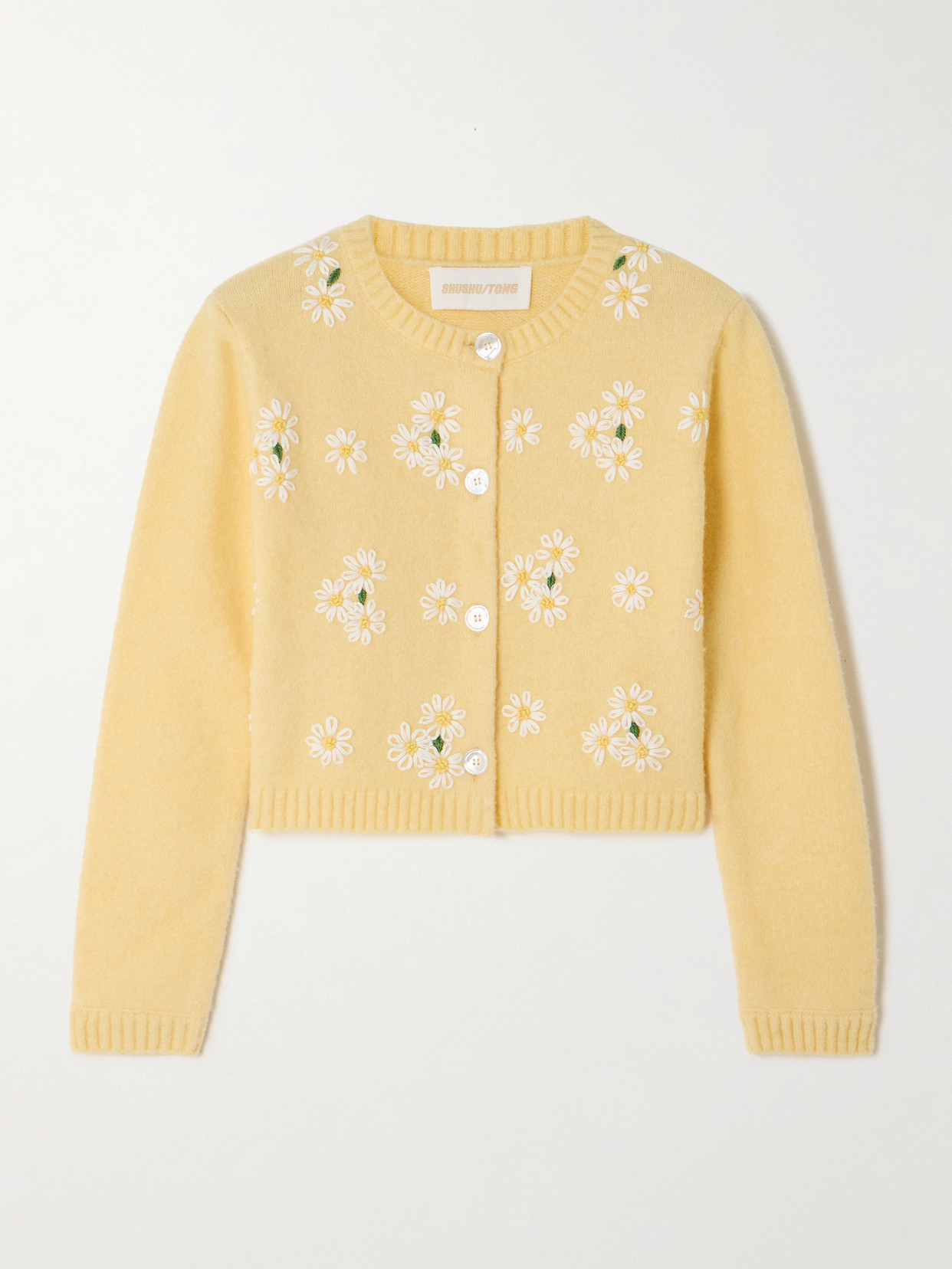 SHUSHU/TONG - Embroidered Wool-blend Cardigan - Yellow