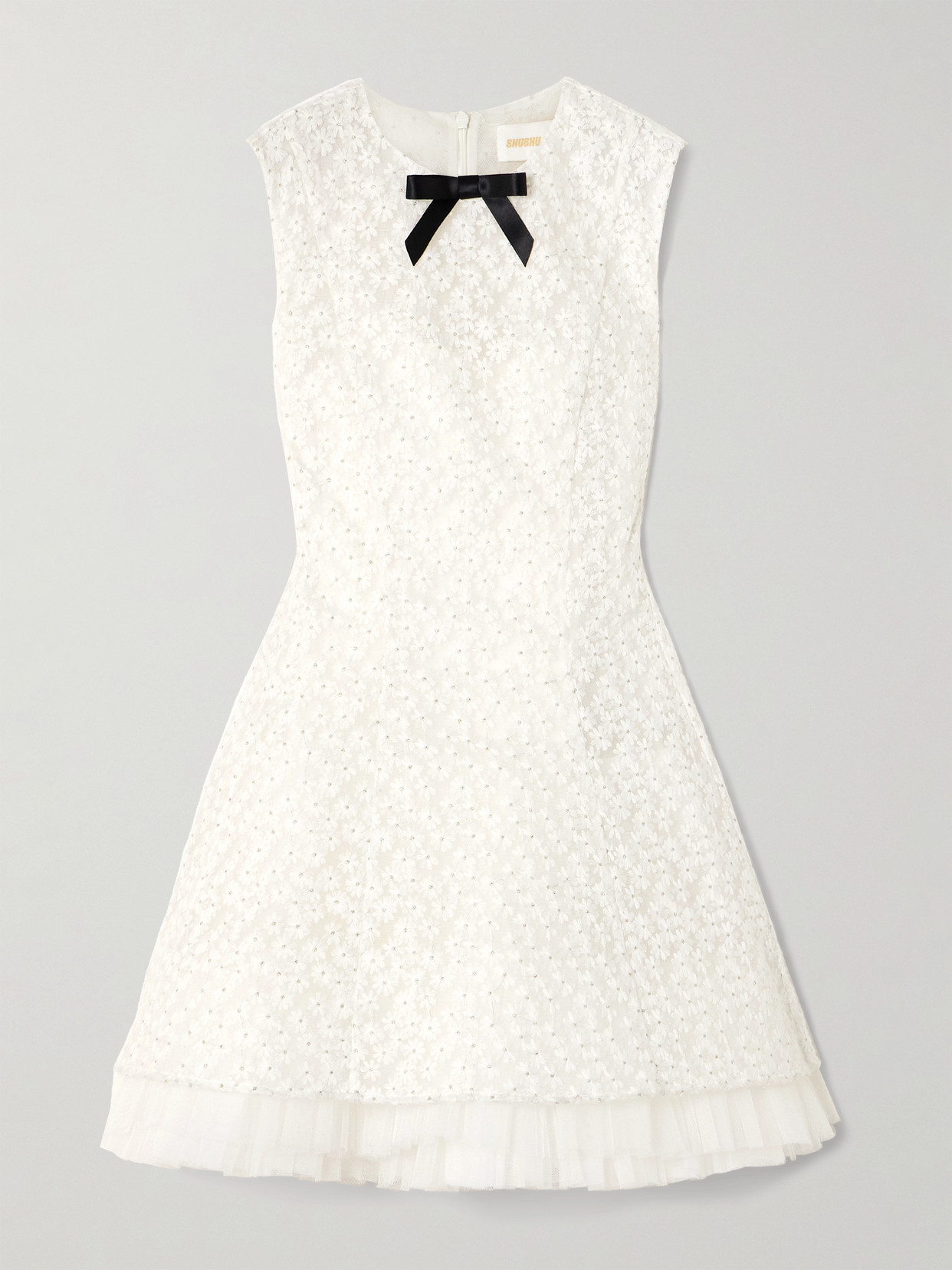 SHUSHU/TONG - Embellished Embroidered Tulle Mini Dress - White
