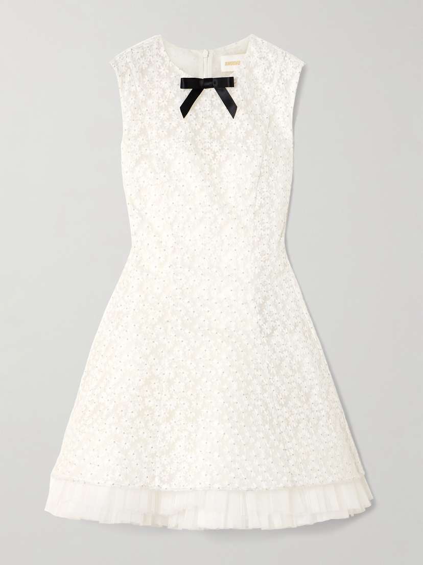 SHUSHU/TONG Embellished Embroidered Tulle Mini Dress