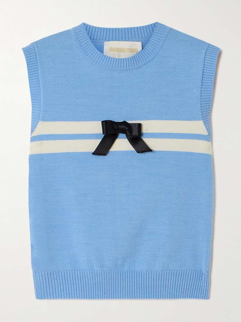 SHUSHU/TONG Bow-embellished Striped Intarsia-knit Tank