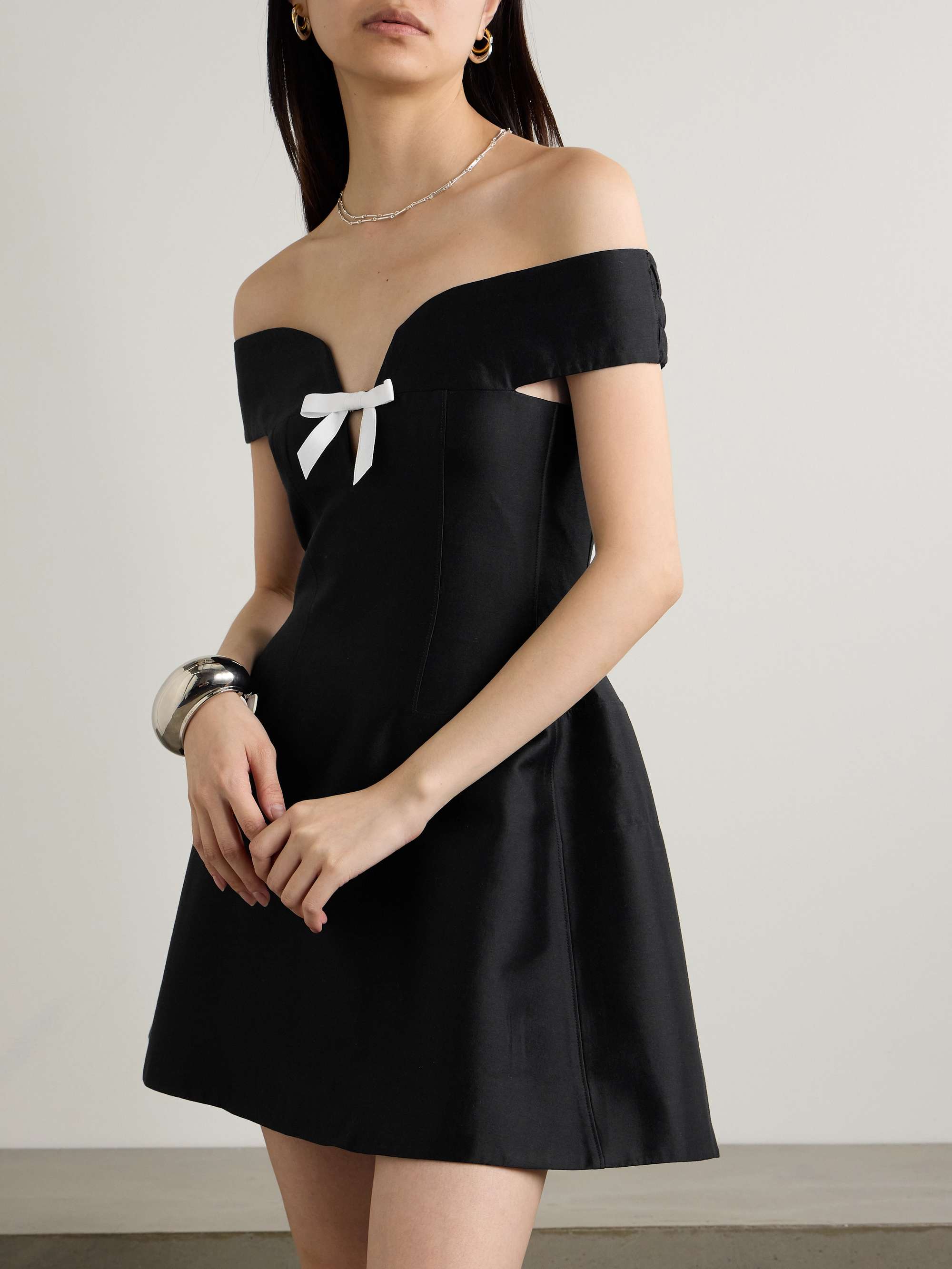 SHUSHU/TONG Bow-embellished cutout wool and silk-blend mini