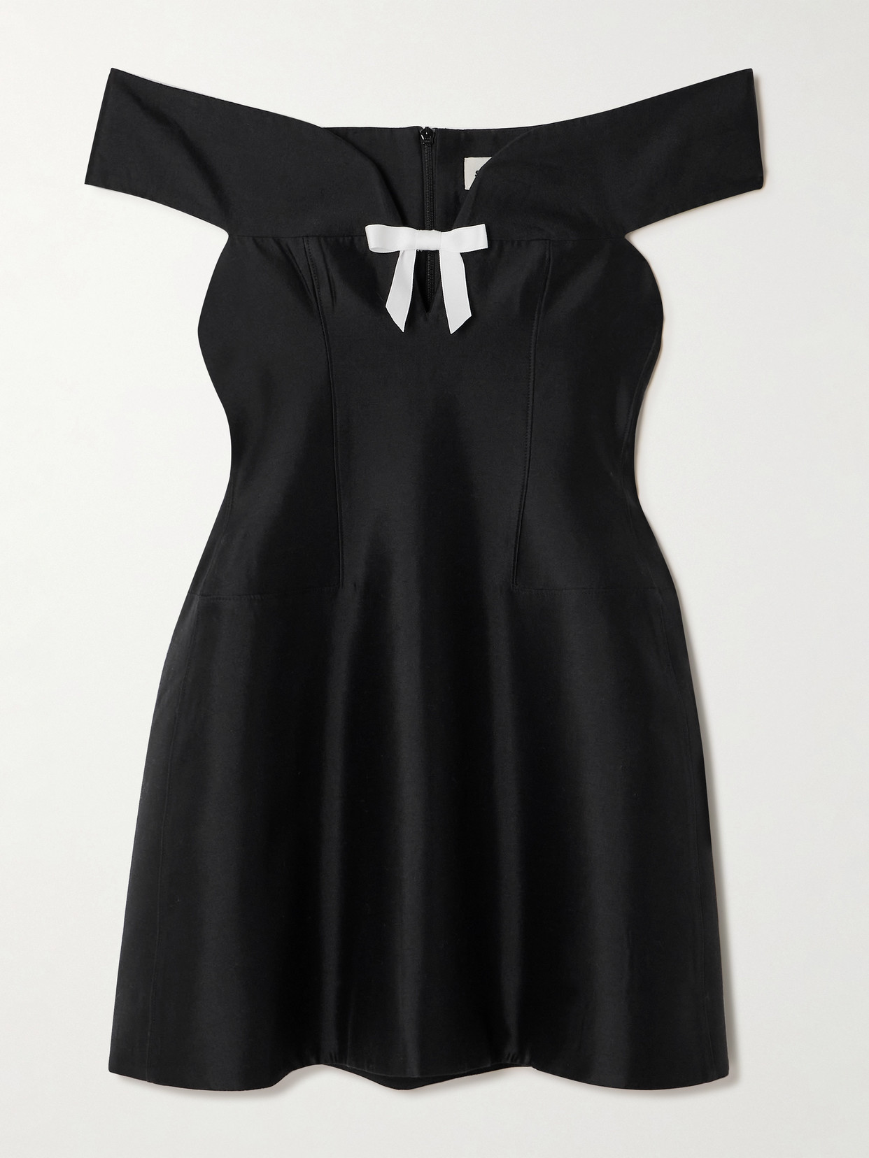 Shushu-tong Bow-embellished Cutout Wool And Silk-blend Mini Dress In Black