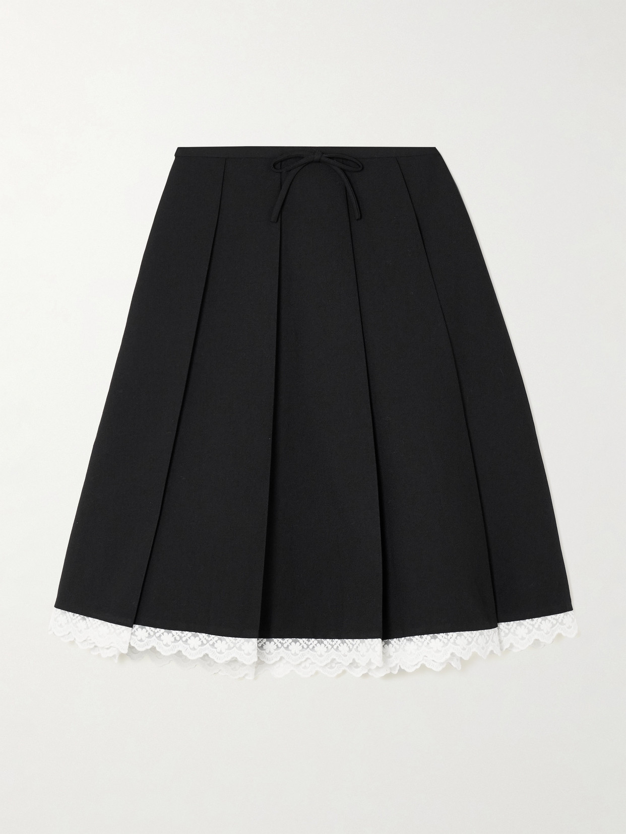 SHUSHU/TONG - Lace-trimmed Pleated Wool And Silk-blend Midi Skirt - Black