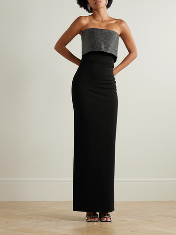 Solace London Brandi strapless layered crystal-embellished satin-twill trimmed stretch-cady gown