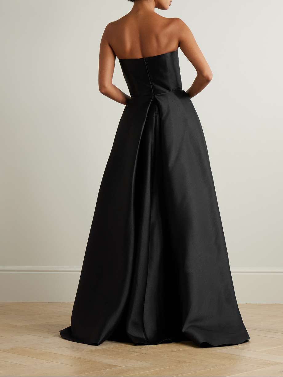 tiffany crystal-embellished strapless pleated satin-twill gown