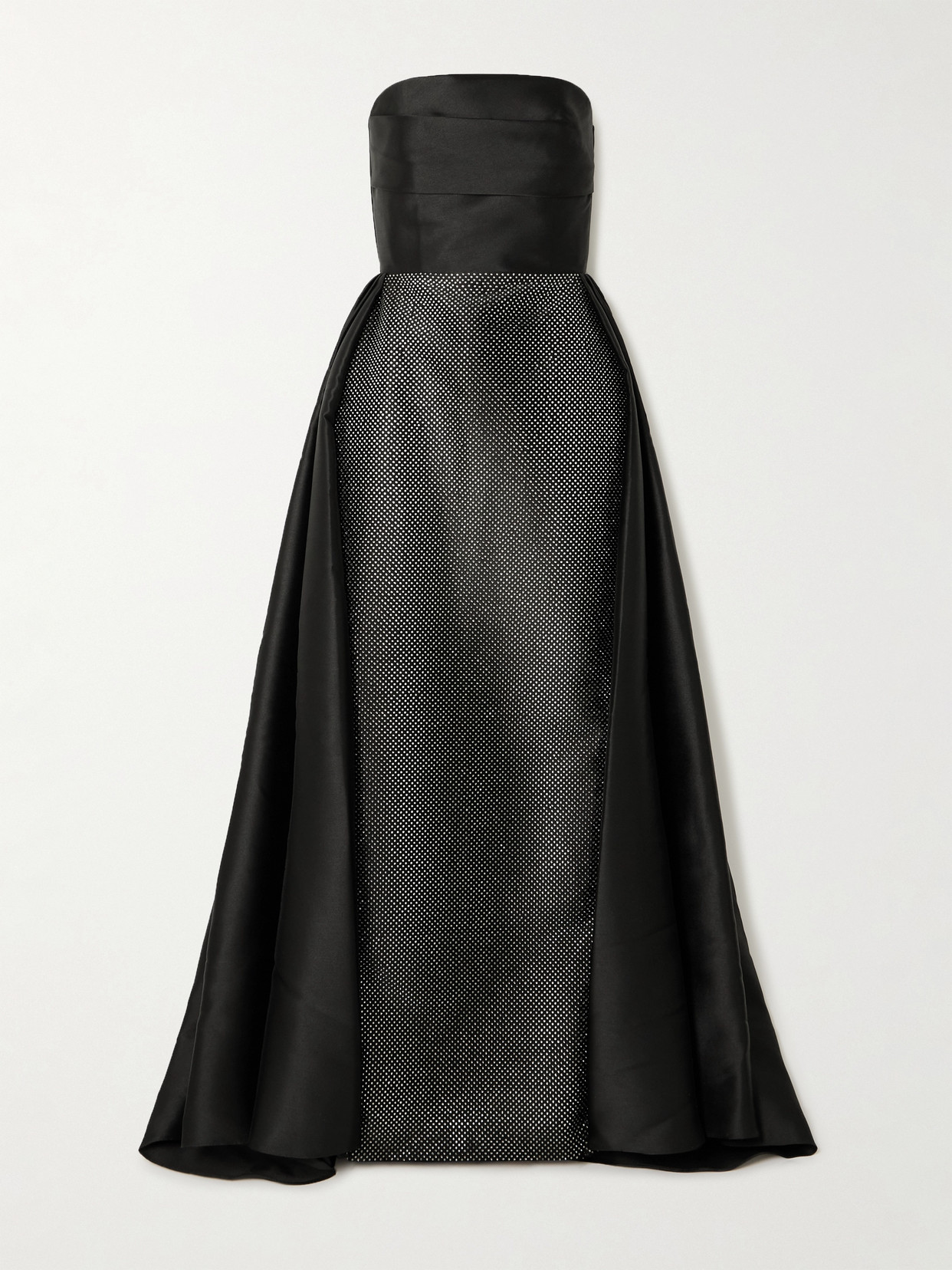 Solace London - Tiffany Crystal-embellished Strapless Pleated Satin-twill Gown - Black