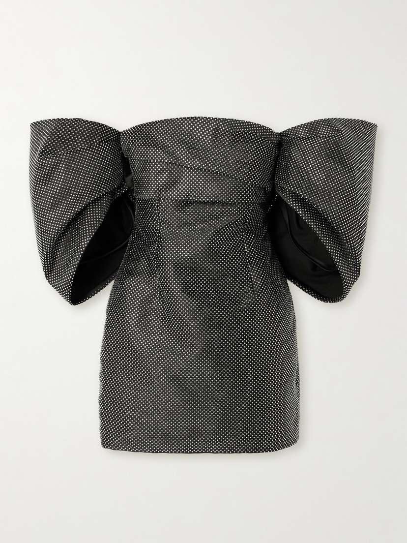 Solace London Elina Off-the-shoulder Gathered Crystal-embellished Faille Mini Dress