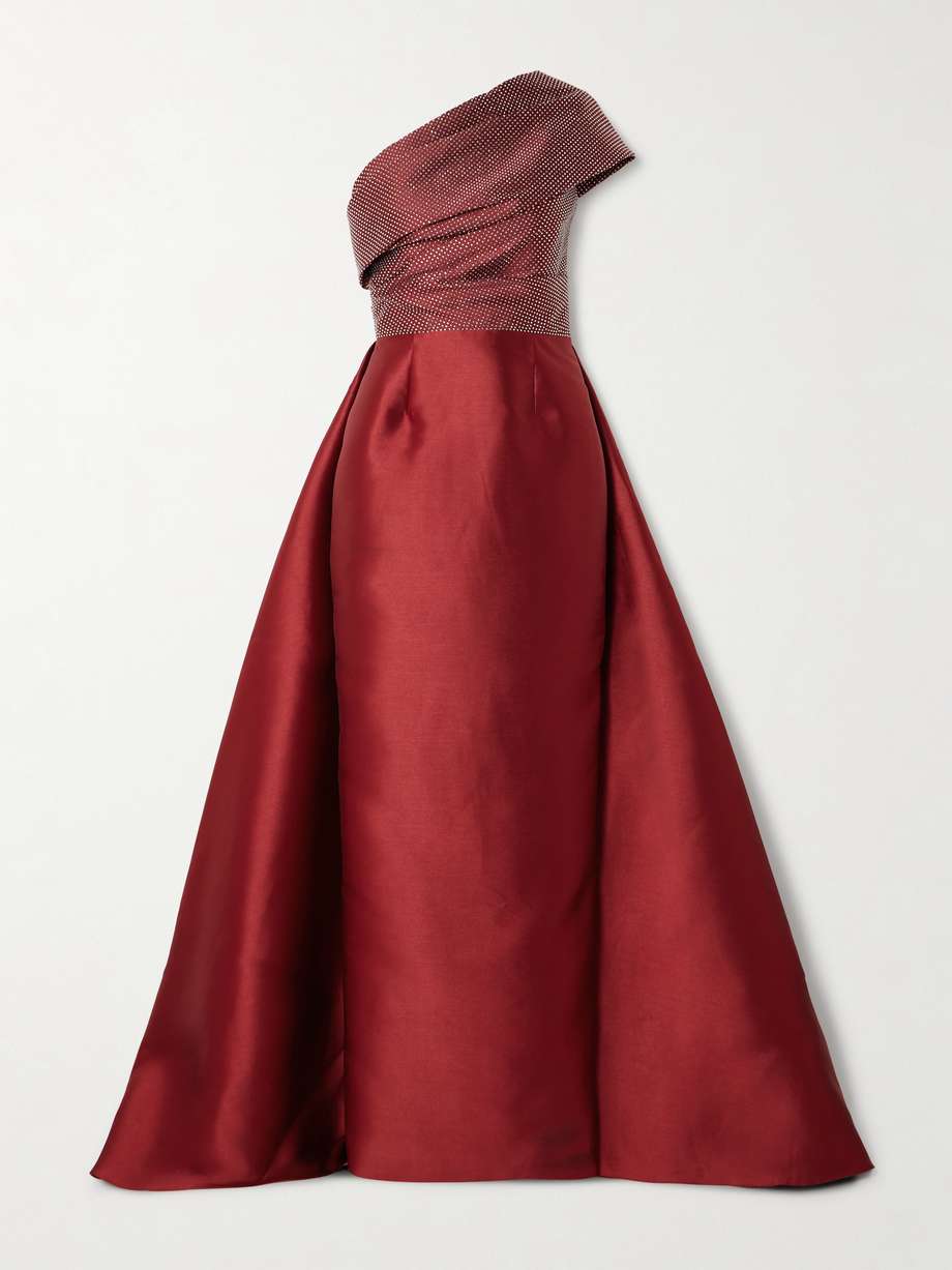 alba one-shoulder crystal-embellished faille gown