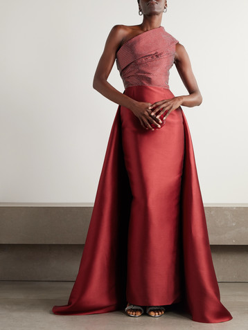 Solace London Alba one-shoulder crystal-embellished faille gown