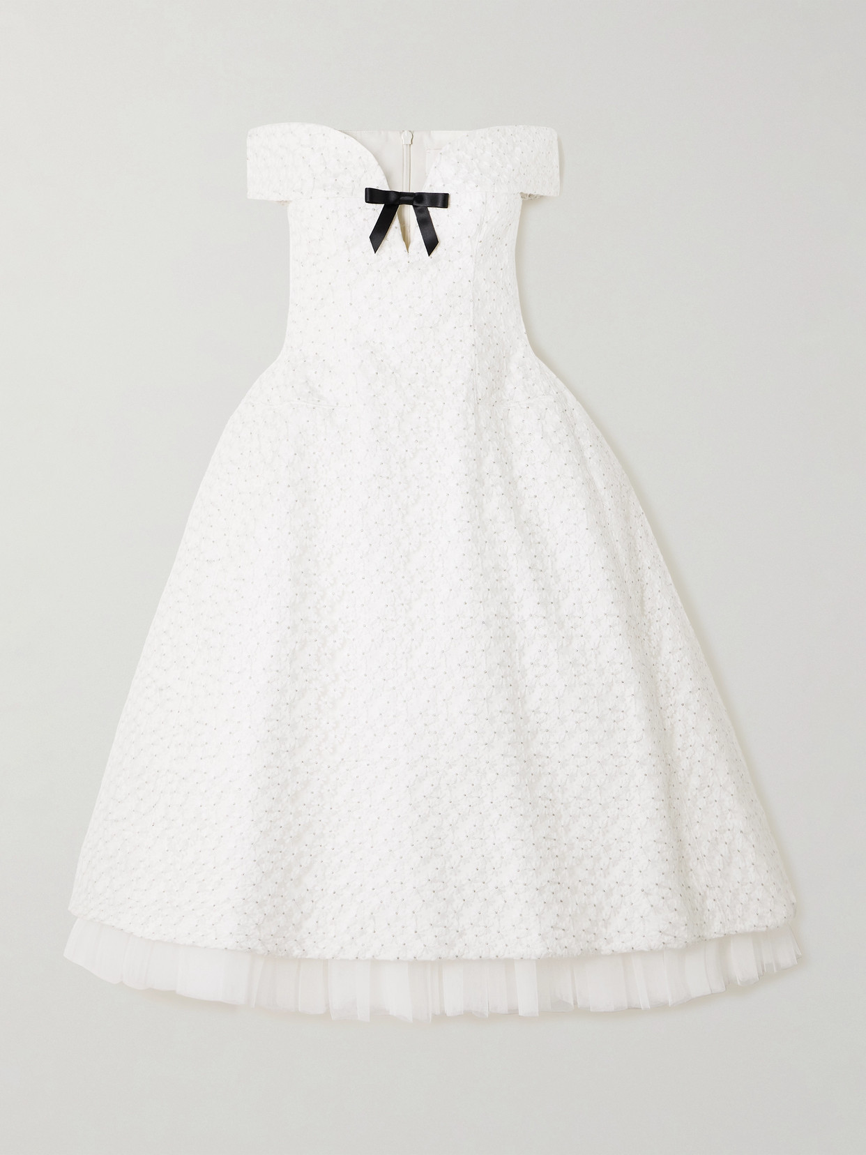 SHUSHU/TONG - Off-the-shoulder Embellished Embroidered Tulle Midi Dress - White
