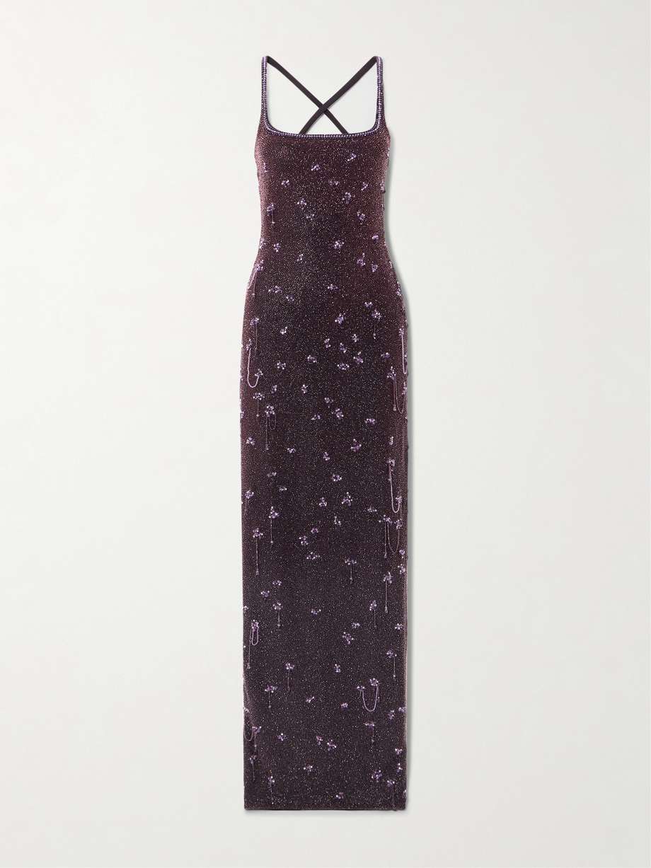 wisteria embellished stretch-mesh gown