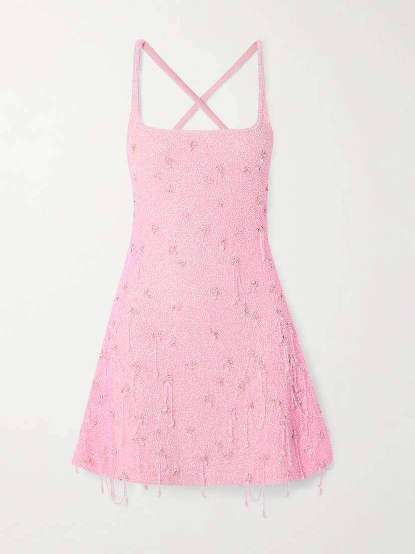 Clio Peppiatt Embellished Stretch-mesh Mini Dress