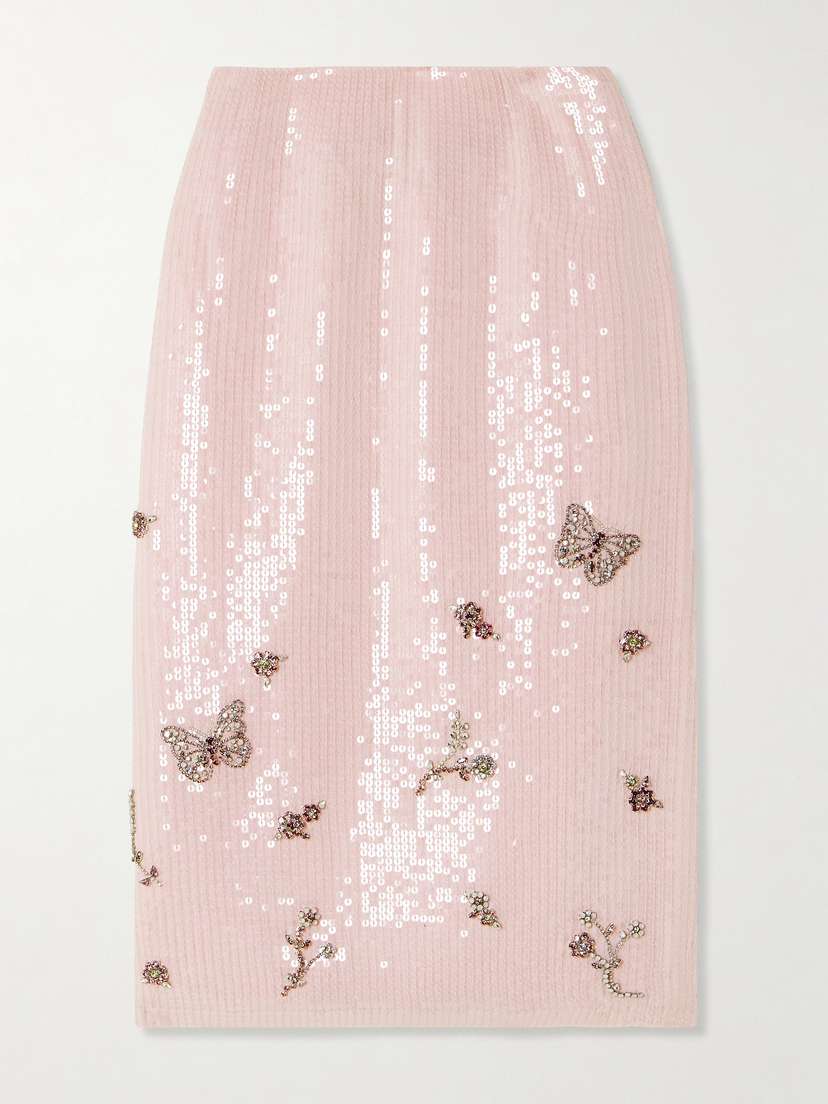 Clio Peppiatt Blossom Crystal-embellished Sequined Tulle Midi Skirt